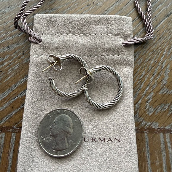 David Yurman Twisted Silver Hoop Earrings, 1 inch - Picture 2 of 3